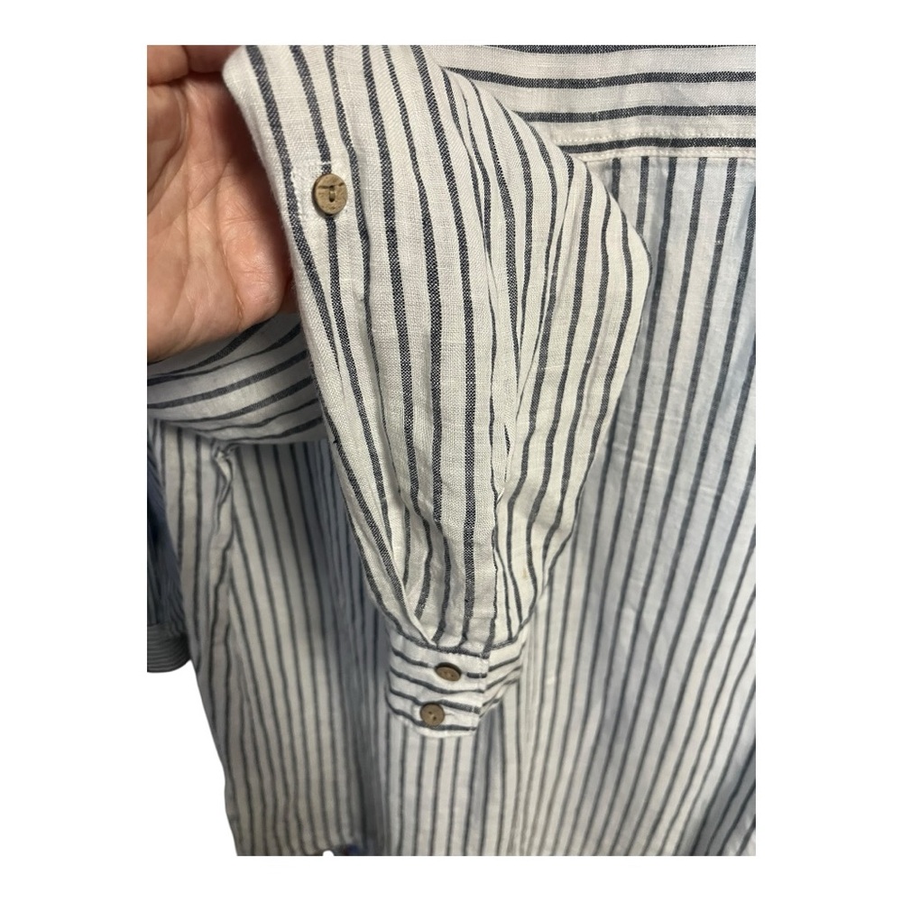 Tahari 100% Linen Blue and White Striped Shirt Button Up Shirt Size  XL - Picture 11 of 16